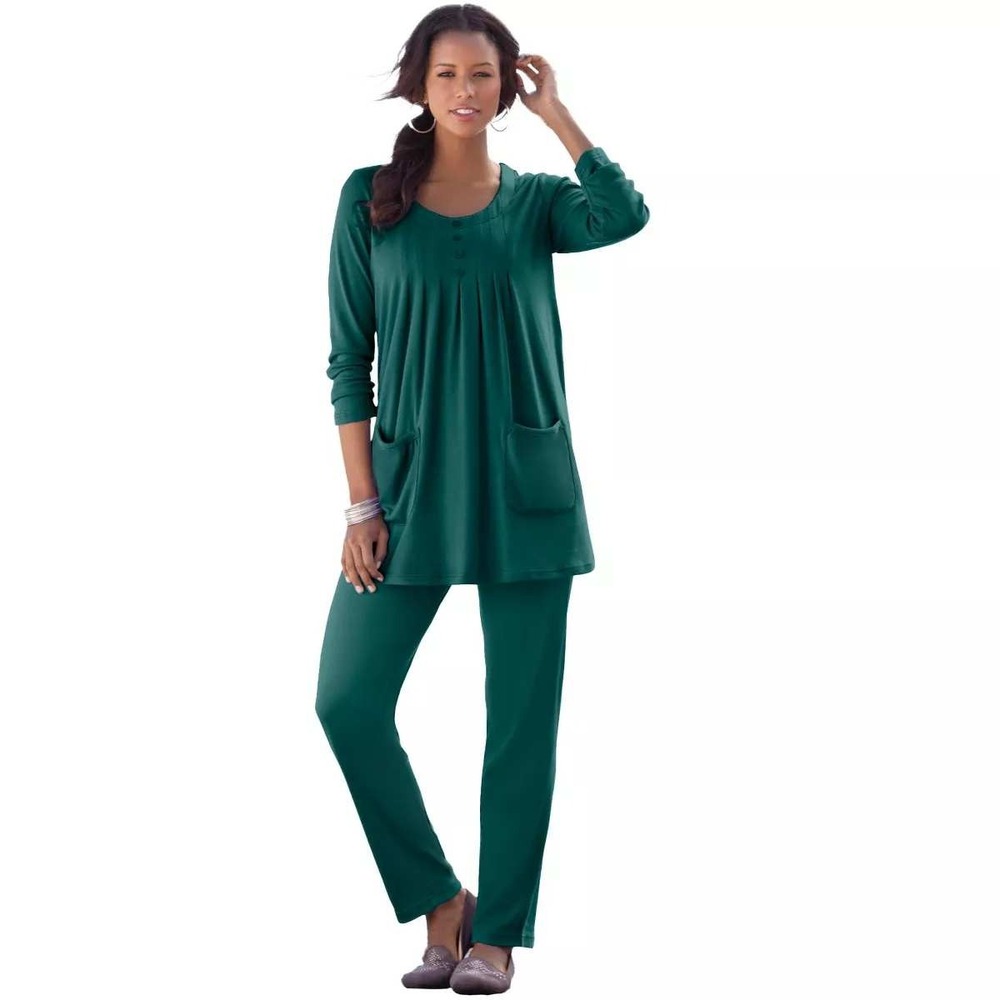 Roamans Green 2 Piece Lounge Set Plus Size 18/20 Sleep wear Comfy Top Pants work